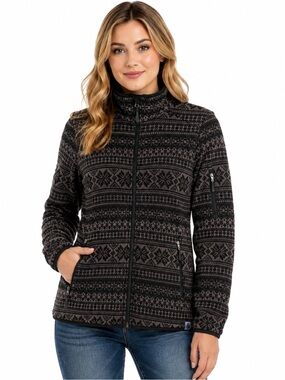 L L Bean Fleece Full Zip Jacket Native Aztec Print Sz Small Soft Cozy Casual
